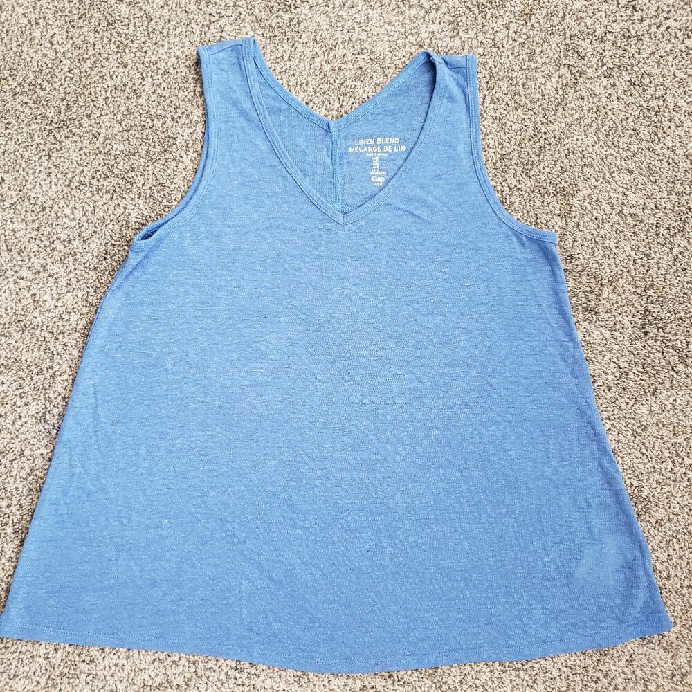 ***Gap Blue Linen Blend Melange De Lin Tank Top Women Size Small, Thinner Fabric